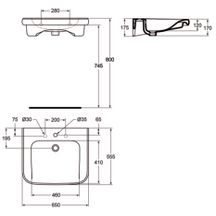 Lavabo MATURA2, spécial PMR / Accessibilité ERP, 65 x 55 cm, sans canal de trop plein, percé 1 trou central pour la robinetterie, blanc Réf. S253801