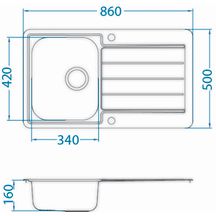 Evier à encastrer LINE+ 1 cuve 860 inox 18/10, Toilé