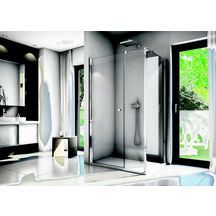 Paroi de douche porte pivotante avec fermeture sur fixe en ligne avec renfort d'angle ouverture intérieure et extérieure SOLINO 1100x2000 profilé poli brillant vitrage transparent (07) Réf. SOL3111005007