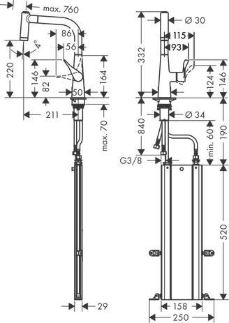 hansgrohe Metris M71 Mitigeur de cuisine 220, avec douchette extractible 2 jets, sBox, Aspect acier inox