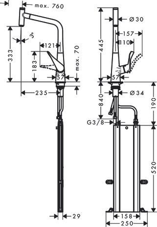 hansgrohe Metris Select M71 Mitigeur de cuisine 320, avec douchette extractible 1 jet, sBox, Chromé