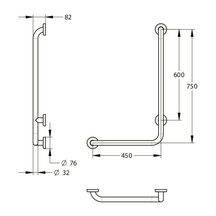 Barre d'appui et de maintien coudée à 90° Ø32 mm, modèle gauche 450 x 750 mm Inox brossé Réf.60329