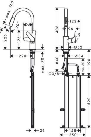 hansgrohe Focus M41 Mitigeur de cuisine 240, avec douchette extractible 2 jets, sBox, Aspect acier inox