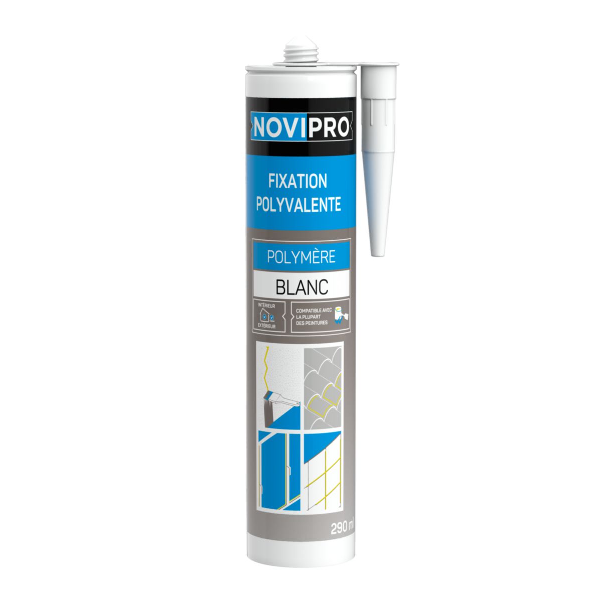 Polymère polyvalent blanc NOVIPRO de 290ml pour joints, collage multi matériaux et applications de type polyuréthanne