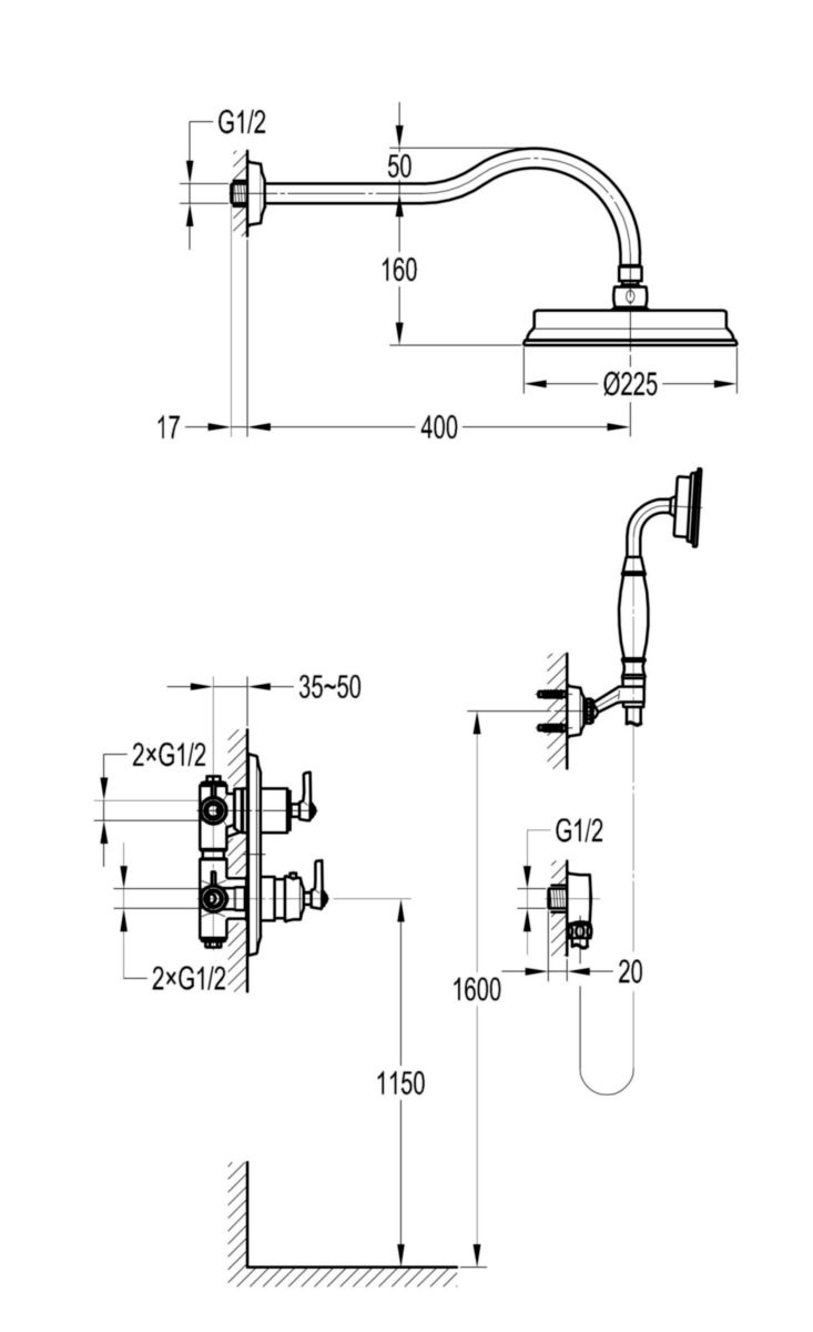 Ensemble de douche à encastrer thermostatique LADY'S réf. 909CR690TH