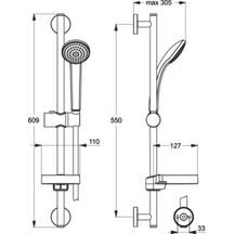 Ensemble barre de douche IDEALRAIN S1 60 1,75 porte savon transparent : réf. B9501AA