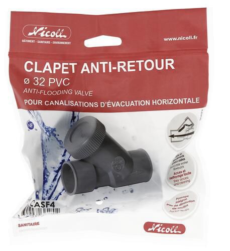 Clapet anti-retour PVC femelle-femelle diamètre 32mm longueur 97,5mm CASF4