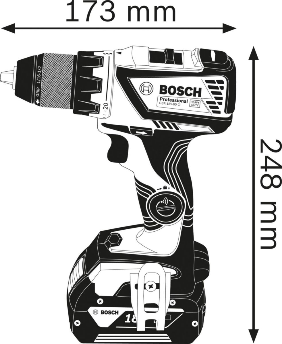 Perceuse visseuse GSR 18V-60 C 2x4,0Ah GAL 18V-40 CoMo L Réf. 06019G110C