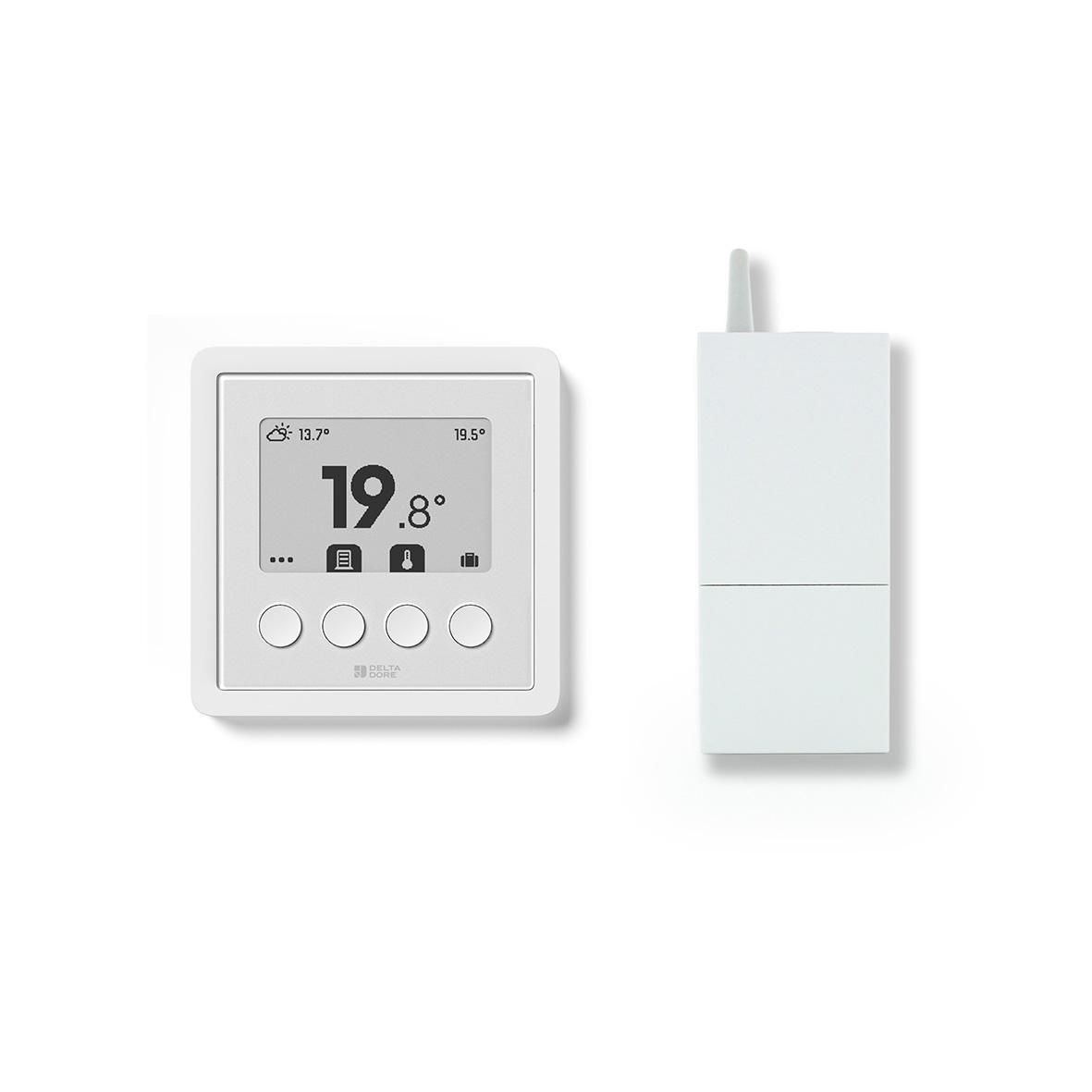 Thermostat d'ambiance radio pour chaudière, pompe à chaleur (réversible ou non) et vannes, permettant d'activer ou de désactiver la gestion automatique des occultants avec Tywell Pro Réf. 6702005