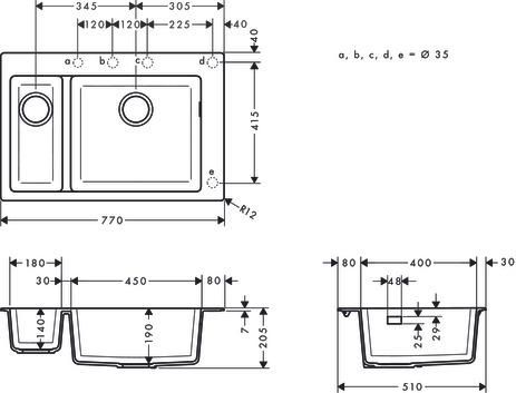 hansgrohe S51 S510-F635 Evier encastré 180/450, Gris béton