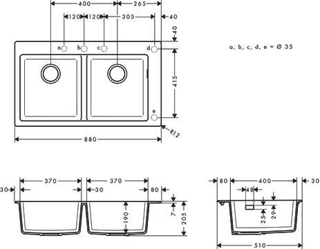 hansgrohe S51 S510-F770 Evier encastré 370/370, Gris béton