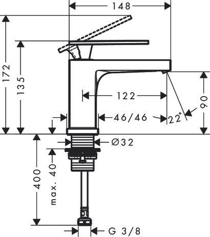 Robinet de lave-mains 80 Tecturis E eau froide sans tirette ni vidage Chromé Réf. 73013000