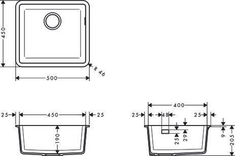 hansgrohe S51 S510-U450 Evier encastré sous plan 450, Gris béton