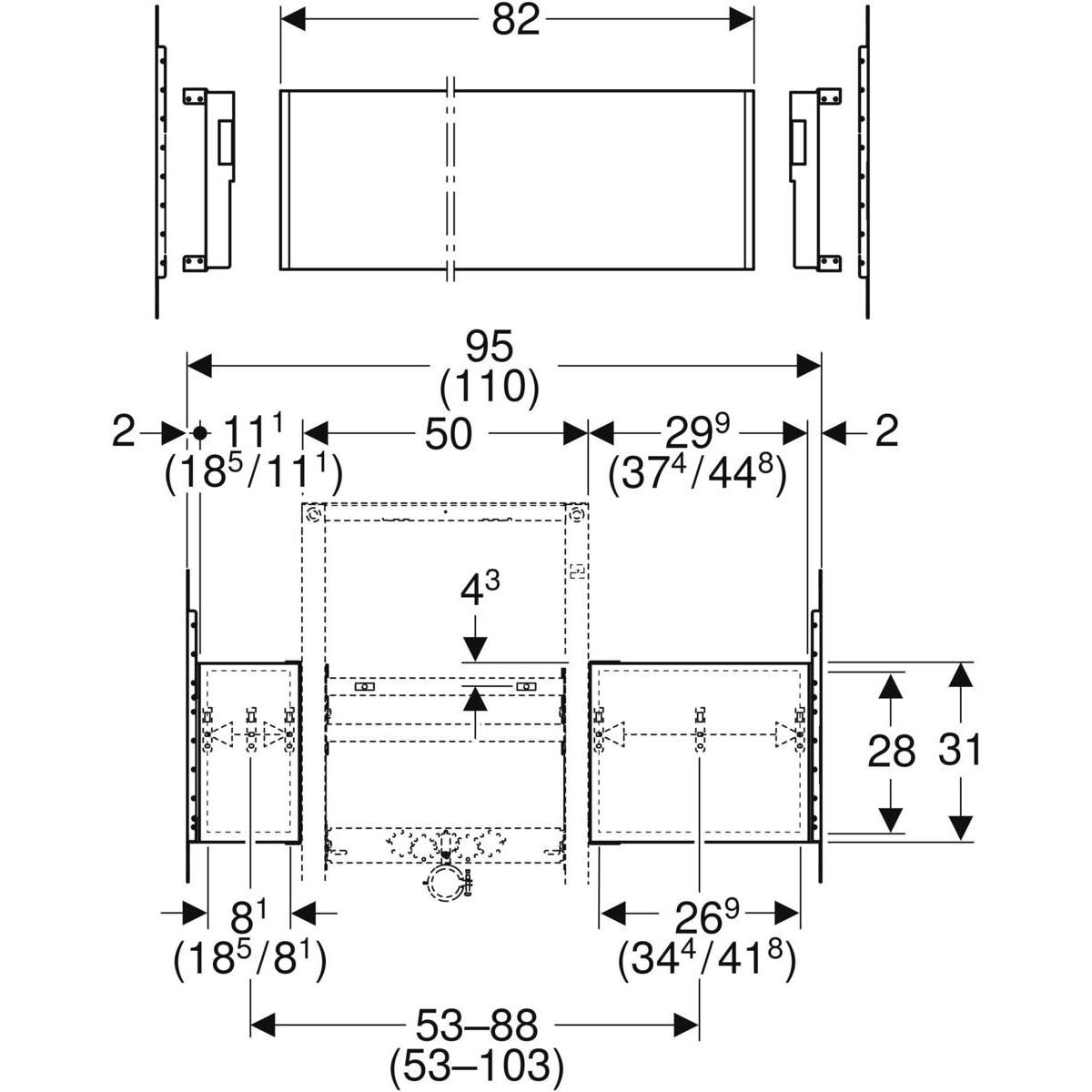 Plaque de montage Geberit Duofix pour lavabo avec meuble bas et robinetterie d’écoulement excentrée