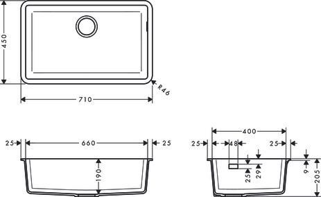 hansgrohe S51 S510-U660 Evier encastré sous plan 660, Gris pierre