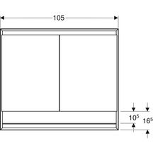 Armoire de toilette Geberit ONE, avec niche et ComfortLight, 2 portes, montage encastré, 105x90cm, Aluminium anodisé