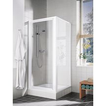 Porte de douche pivotante, pivots excentrés, CADA, largeur 900 mm, hauteur 1900 mm, Profilé Blanc, Verre clair traité anticalcaire Largeur d'accès 51,5 Réf. CAKTD090192PK