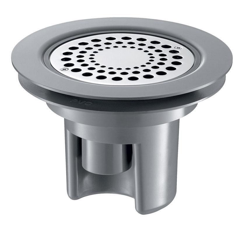 Siphon à hauteur réglable pour sol souple ou en vinyle, grille inox diamètre 115, platine/grille Réf : 683002