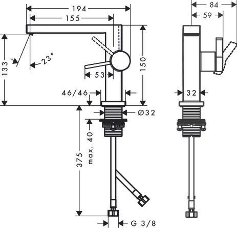 Mitigeur lavabo 110 Tecturis E  Fine CoolStart sans tirette ni vidage Noir mat Réf. 73021670