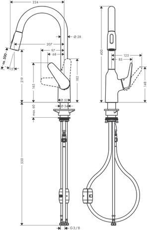 hansgrohe Focus M42 Mitigeur de cuisine 220, avec douchette extractible 2 jets, Chrome