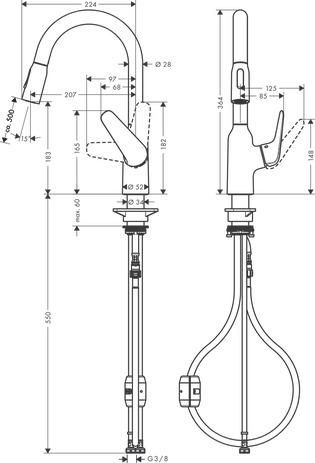 hansgrohe Focus M42 Mitigeur de cuisine 180, avec douchette extractible 2 jets, Aspect acier inox