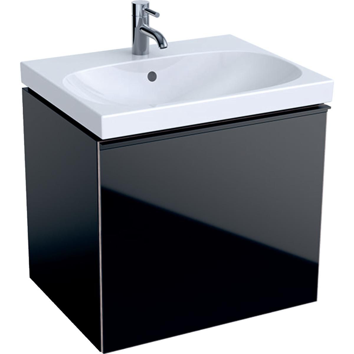 Meuble bas Acanto pour lavabo - 1 tiroir et 1 tiroir intérieur - siphon - 59,5 x 53,5 x 47,5 cm - corps : laqué mat / noir - tiroirs : verre brillant / noir Réf. 500.609.16.1