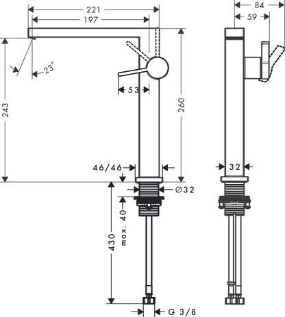 Mitigeur lavabo 240 Tecturis E Fine CoolStart sans vidage Chromé Réf. 73072000