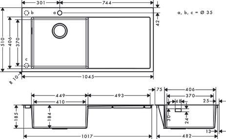 hansgrohe S71 S716-F450 Evier encastré 450 avec égouttoir, Acier inoxydable