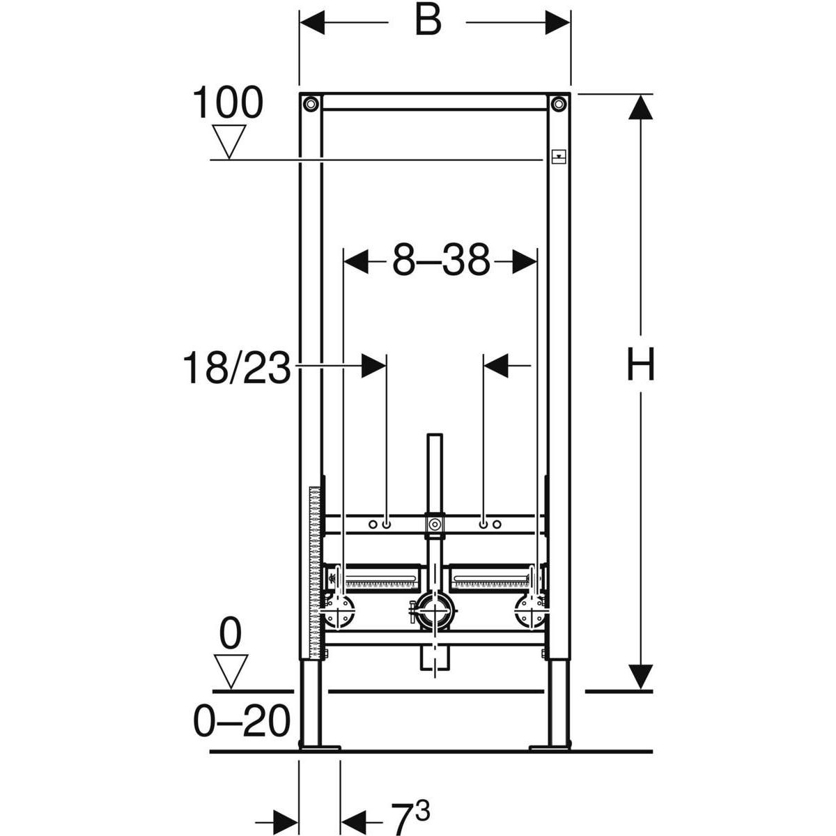 Bâti-support DUOFIX pour bidet, 11cm, universel B 50cm T 10cm Réf. 111.510.00.1