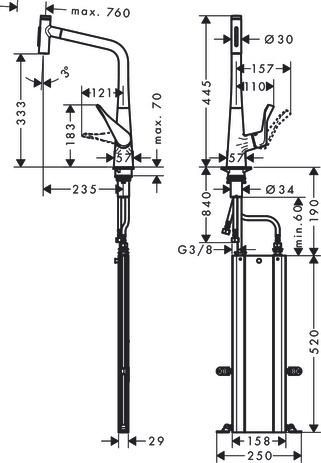 hansgrohe Metris Select M71 Mitigeur de cuisine 320, avec douchette extractible 2 jets, sBox, Chrome