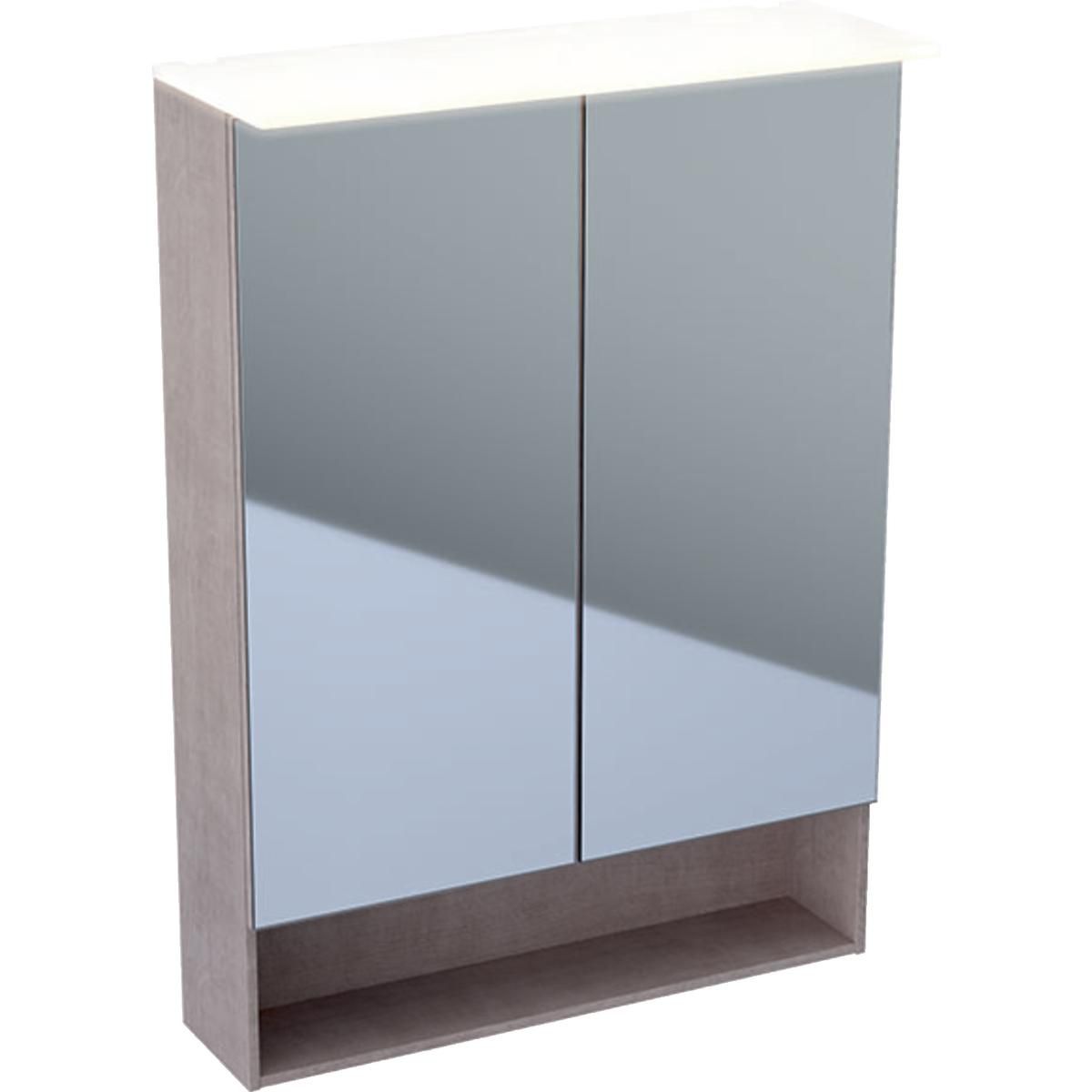 Armoire de toilette Acanto avec éclairage - 2 portes - 60 x 83 x 21,5 cm - corps : mélamine structurée bois / chêne mystique - portes : miroir extérieur Réf. 500.644.00.2