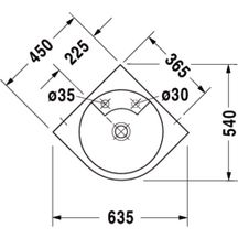 Lavabo d'angle ARCHITEC, 63,5 x 54, sans trop-plein, avec plage de robinetterie, trou pour robinetterie, trou amorcé à droite pour distributeur de savon, Blanc Réf. 0448450000