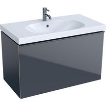 Meuble bas Acanto pour lavabo - 1 tiroir et 1 tiroir intérieur - siphon - 89 x 53,5 x 47,5 cm - corps : laqué mat / gris velouté - tiroirs : verre brillant / gris velouté Réf. 500.612.JK.2