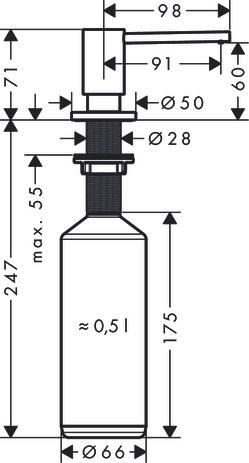 hansgrohe A41 Distributeur de liquide vaisselle, rosace ronde, haut. bec 71 mm, Aspect acier inox