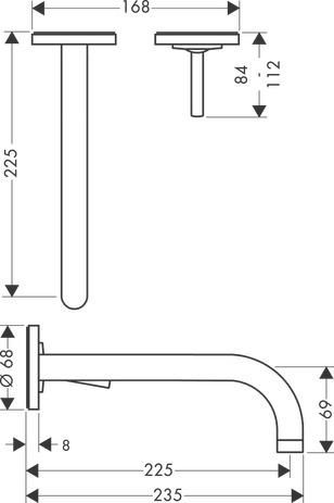 AXOR Uno Mitigeur de lavabo encastré mural avec rosaces, bec 225 mm, bonde à écoulement libre, Rouge doré brossé