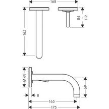 AXOR Uno Mitigeur de lavabo encastré mural avec rosaces, bec 165 mm, bonde à écoulement libre, Rouge doré poli