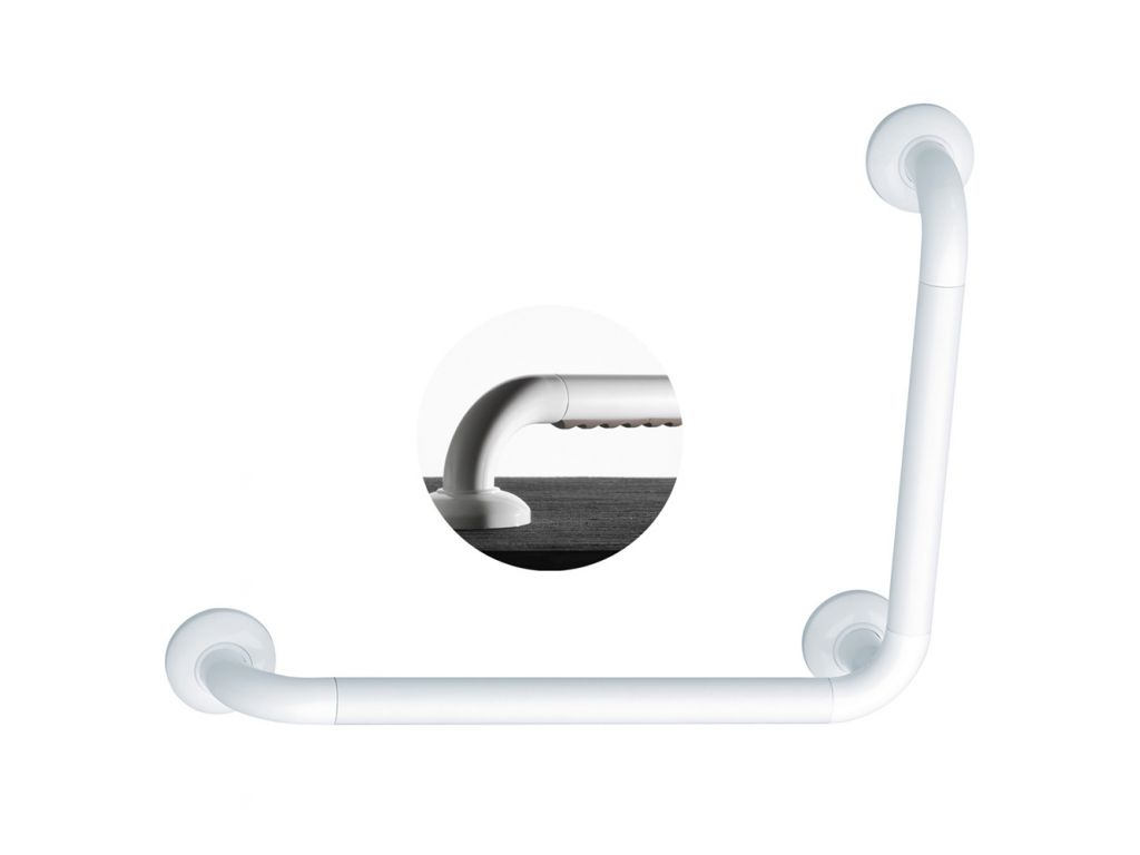 Barre d'appui coudée ergonomique en angle 90° 48,5 x 38,5 cm, profil aluminium recouvert de PVC structuré ergonomique D 33 mm, blanc réf. 046275