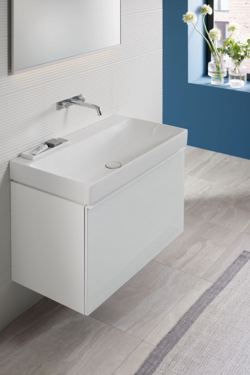 Lavabo Geberit ONE sortie verticale: B=90cm, T=48cm, Trou de robinetterie=Sans, Trop-plein=Sans, blanc / KeraTect