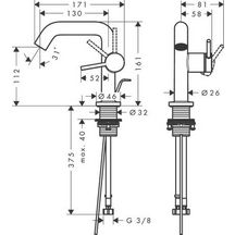 Mitigeur lavabo 110 Tecturis S Fine CoolStart avec tirette et vidage Chromé Réf. 73323000