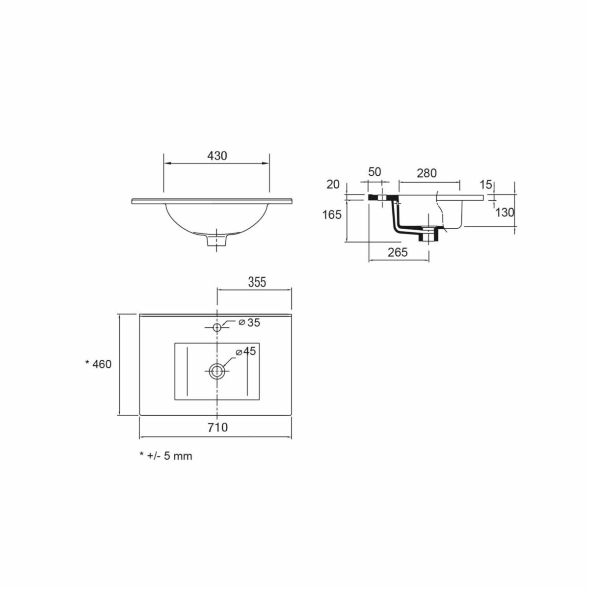 Plan vasque IBERIA 710 EN porcelaine blanche 710 x 20 x 460 mm réf: 16191