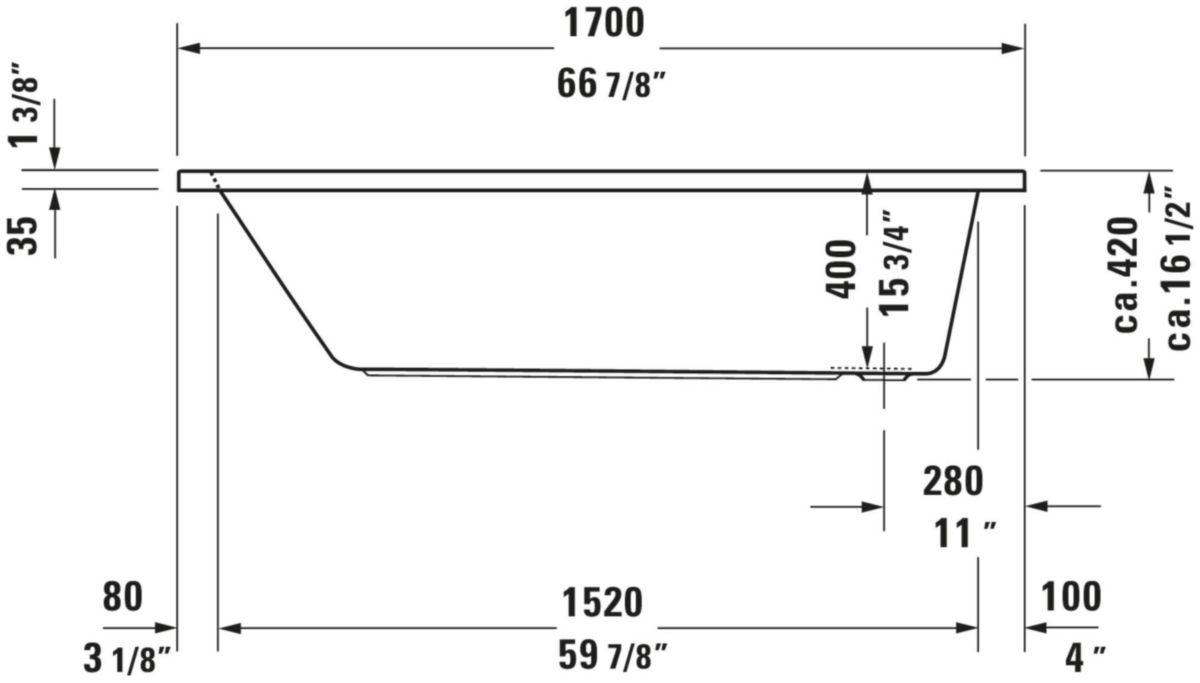 Baignoire d-code 1700x750mm blanc ecoulement lateral réf. 700100000000000