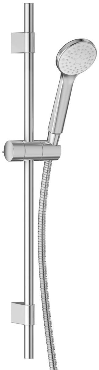 Set de douche avec barre murale, douchette à main Ø 80 mm, 1 jet., flexible de douche 160cm et support de douchette réglable. Chromé Réf. E31173CP