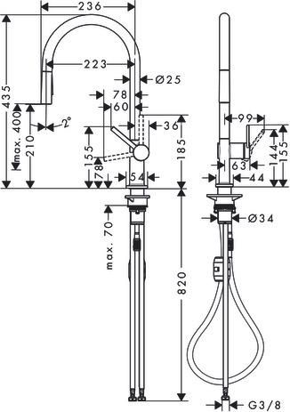 hansgrohe Talis M54 Mitigeur de cuisine 210, avec douchette extractible 2 jets, Chrome