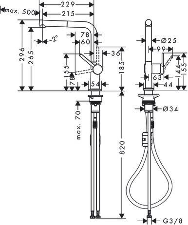 hansgrohe Talis M54 Mitigeur de cuisine 270, avec douchette extractible 1 jet, Aspect acier inox