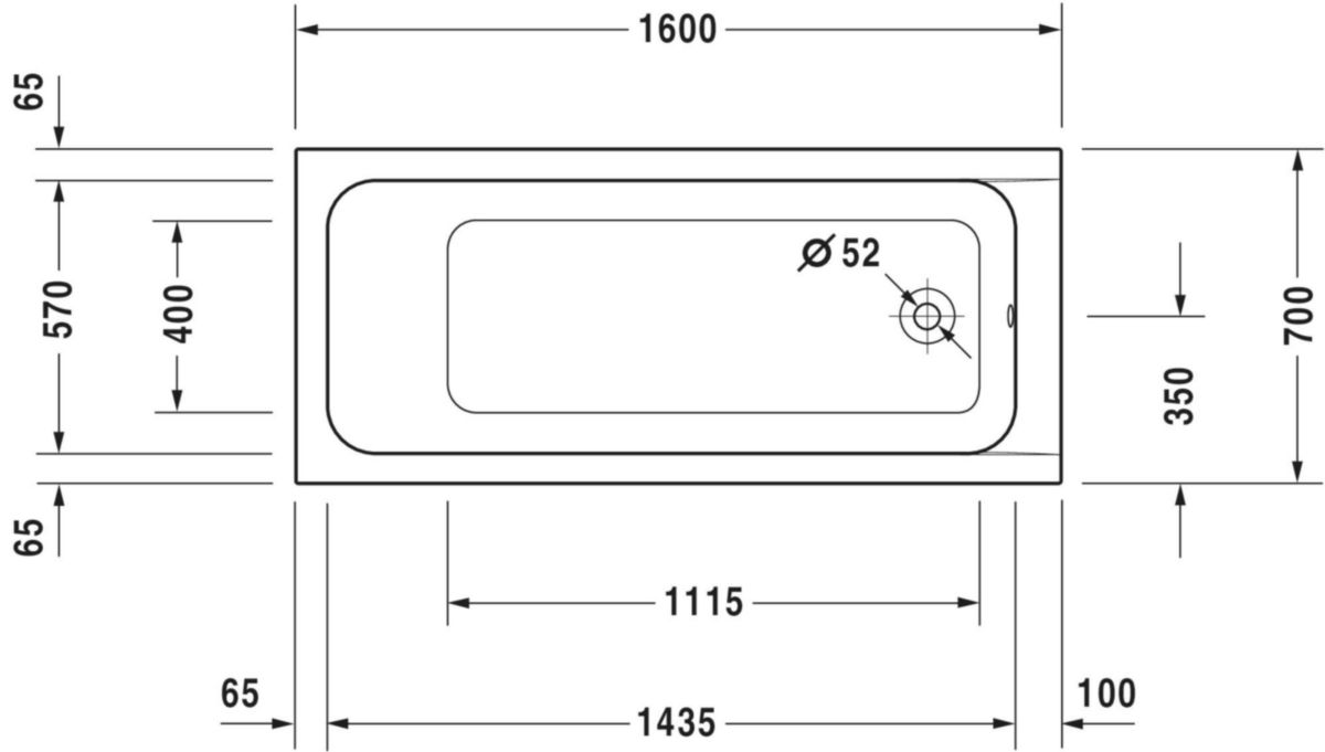 Baignoire vidage laiton D-CODE 160x70 cm Blanc réf. 700103000000000