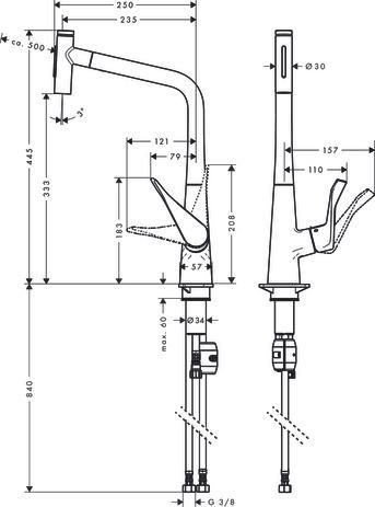 hansgrohe Metris Select M71 Mitigeur de cuisine 320, avec douchette extractible 2 jets, Chrome