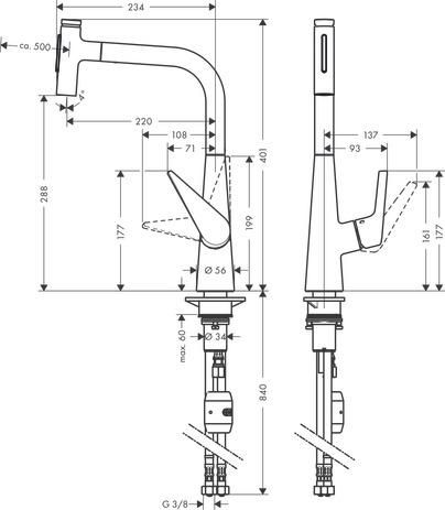 hansgrohe Talis Select M51 Mitigeur de cuisine 300 avec douchette extractible, 2jet, Aspect acier inox