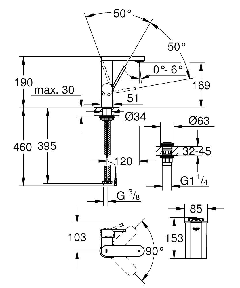 Mitigeur monocommande lavabo 1/2" avec affichage de la température Taille M GROHE Plus Chromé Réf. 23958003"