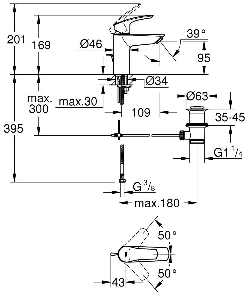 Mitigeur monocommande Lavabo Taille S Eurosmart Chromé GROHE Réf. 33265003