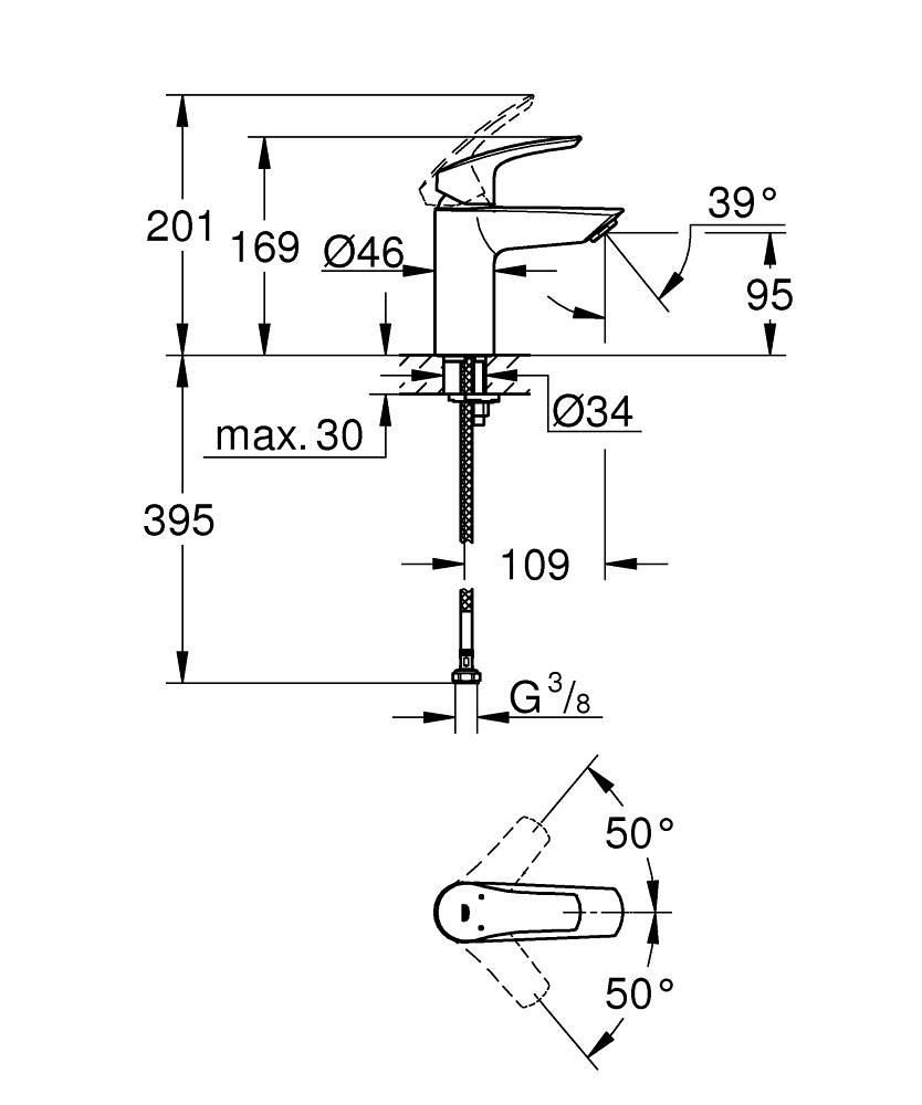 Mitigeur monocommande Lavabo Taille S Eurosmart Chromé GROHE Réf. 32467003